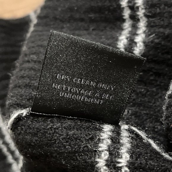 Magaschoni Cashmere Sweater SZ Medium Rib Knit Black White Stripe Mock Neck - Picture 9 of 11